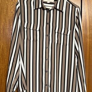 LOFT Women’s Striped Black, Tan and White Shirt